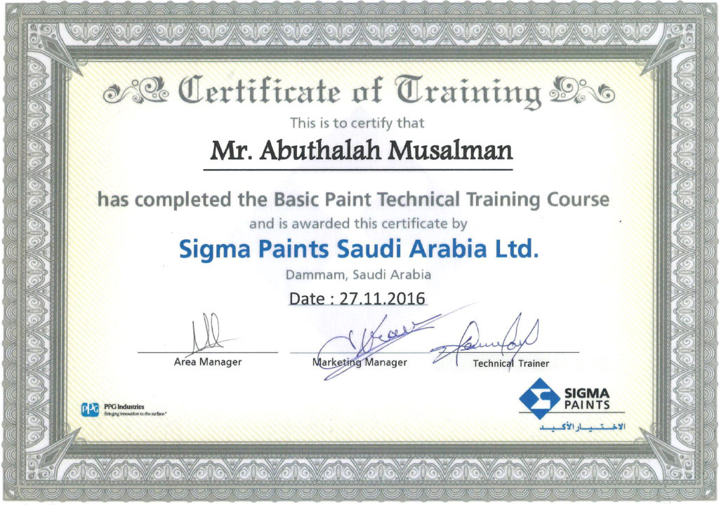 QA/QC Certificate Qatar Coating Co. & Suroor Baliyoor